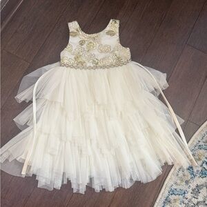 Girls American Princess Cream and Gold Floral Dress